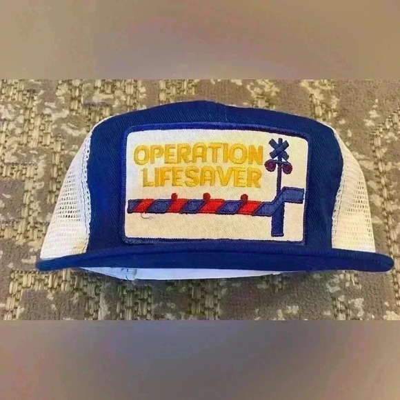 Operation Lifesaver Railroad Patch Blue w/White Mesh Snapback Hat Cap USA Made - Picture 1 of 5